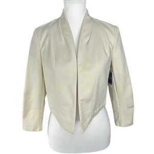 Vivienne Tam Timeless Butterfly Beige Collarless Minimalist Crop Blazer 8P NWT